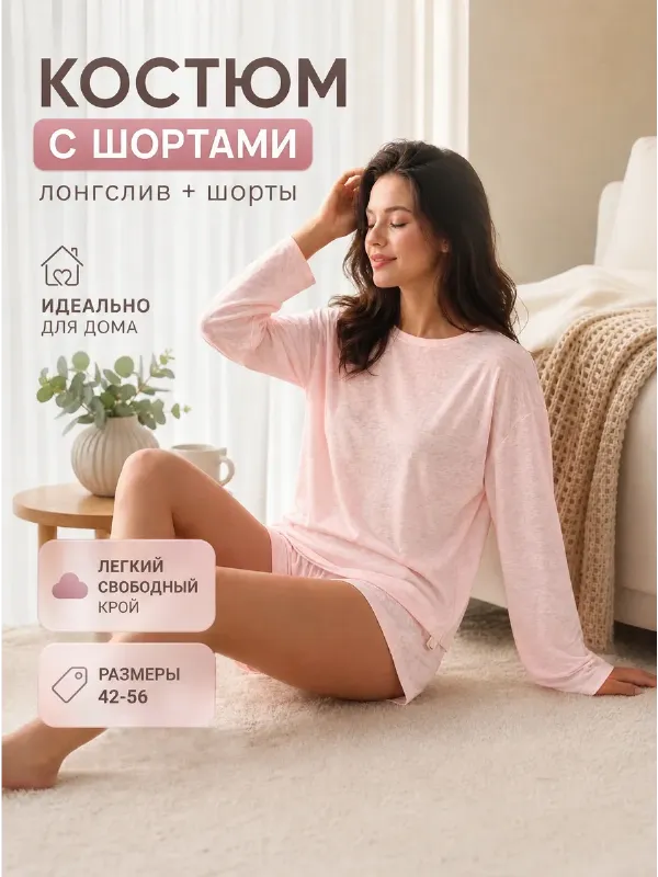 Костюм с шортами летний пляжный легкий оверсайз