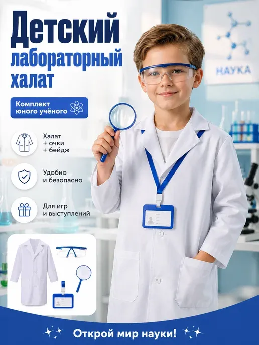 Детский игровой лабораторный халат юного учёного
