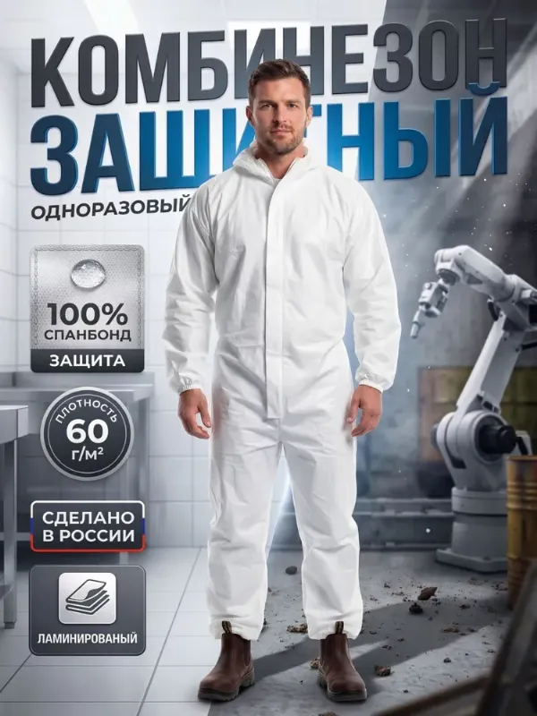 Комбинезон(костюм) защитный рабочий одноразовый ламинированный(2 XL до 182 см.) рабочий,для маляра,для промышленности,для покоса травы