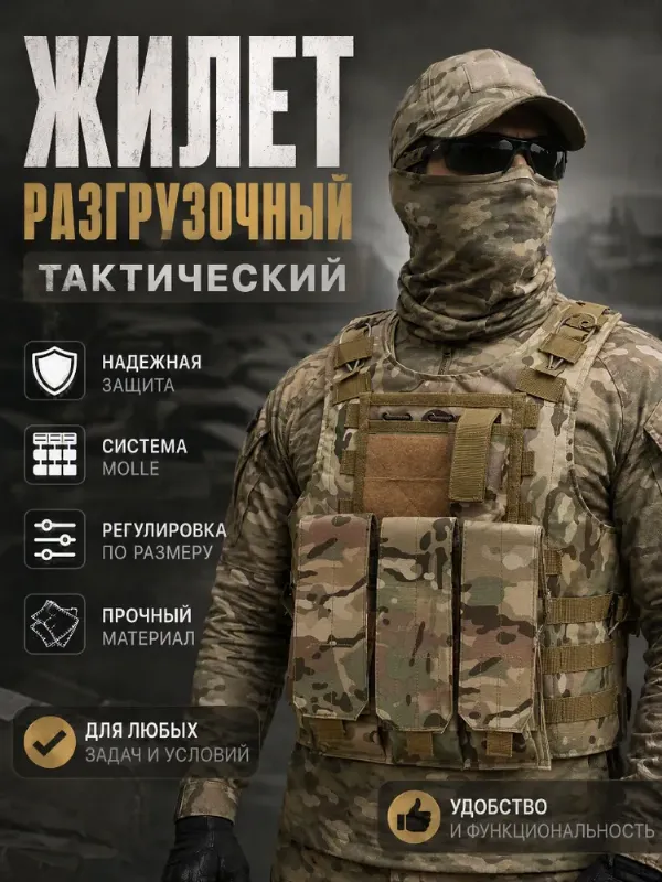 Жилет разгрузочный тактический с подсумками и системой быстрого сброса, мультикам