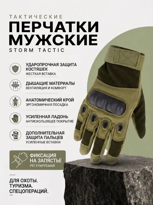 Перчатки тактические мужские Storm Tactic размер L, цвет зелёный