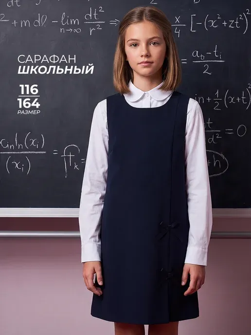 Сарафан для девочки школьный синий