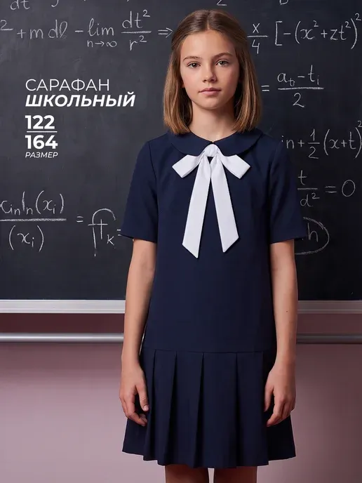 Сарафан для девочки школьный синий