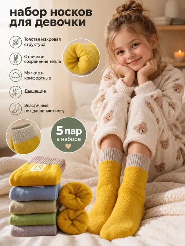 Носки для девочек, для мальчиков, 5 пар