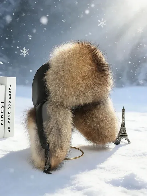 Шапка ушанка меховая зимняя енот