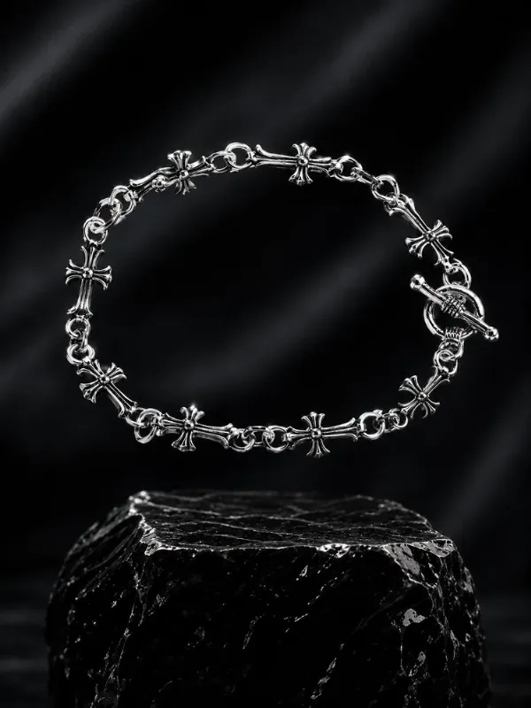 Мужской браслет в стиле Chrome Hearts серебряный с крестами