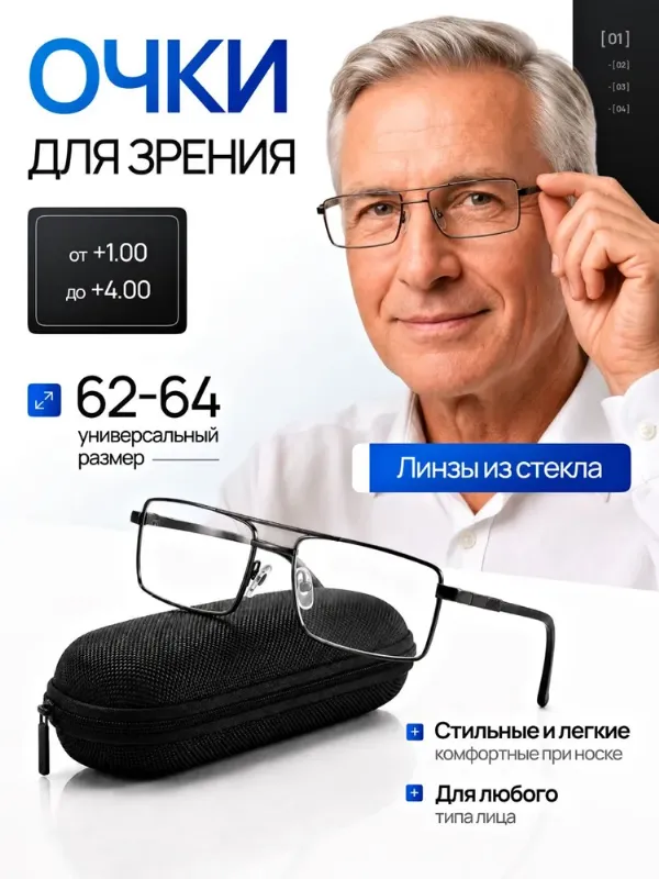 Готовые очки для зрения +1.75 стеклянные линзы, унисекс, корригирующие очки в металлической оправе
