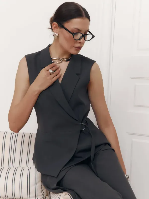 Жилет костюмный Selina Style офисный, удлиненный, на затяжке