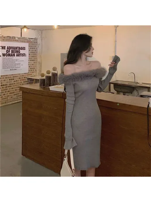 Вечернее платье с меховым Меховой воротник
