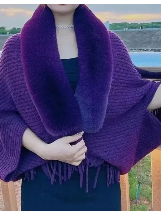 Модное вечернее платье с кардиганом, с меховым воротником