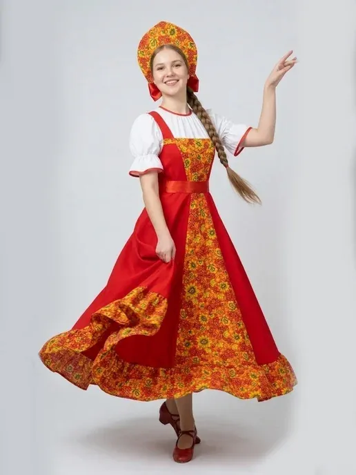 Русский народный костюм сарафан платье с кокошником