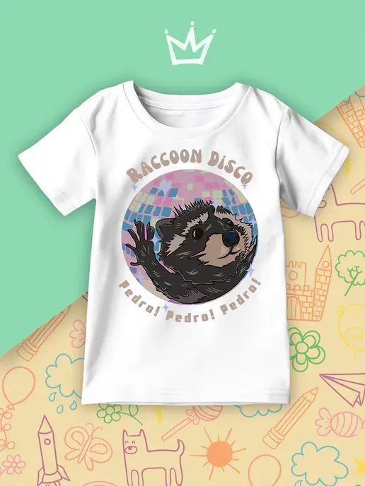 Детская Футболка Енотик Танцующий Raccoon Disco Мем