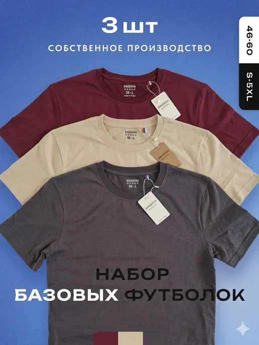 Футболка однотонная хлопок набор 3 шт