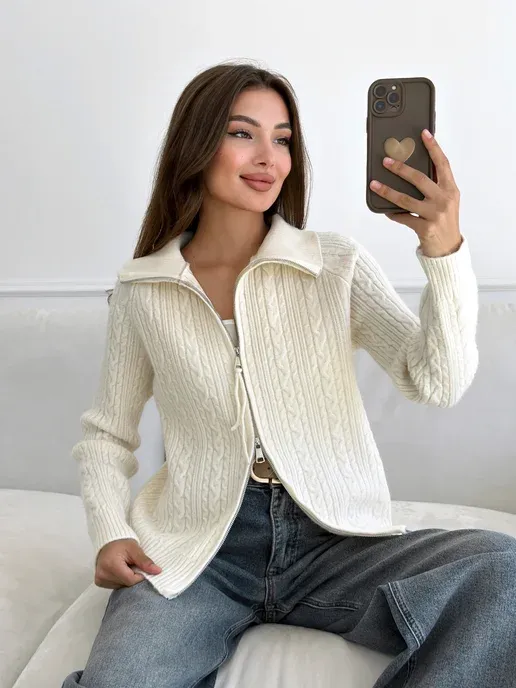 Кардиган на молнии с горлом