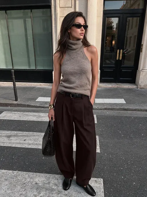 Брюки barrel fit широкие с защипами