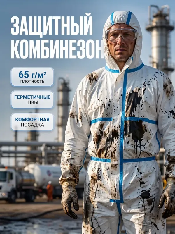 Комбинезон(костюм) защитный одноразовый(2XL)рабочий,для химзащиты,для промышленности,для маляра,для мед.работника, каспер для ремонта машин