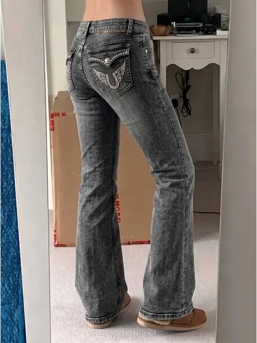 Джинсы клеш на низкой посадке y2k bootcut flared