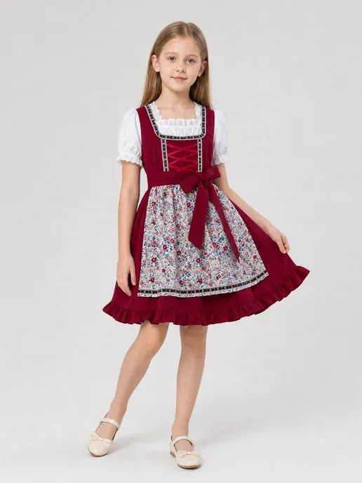 Платье dirndl с фартуком и кружевным воротником
