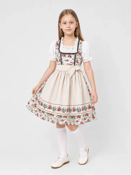 Платье дирндль с фартуком, косынкой и подъюбником