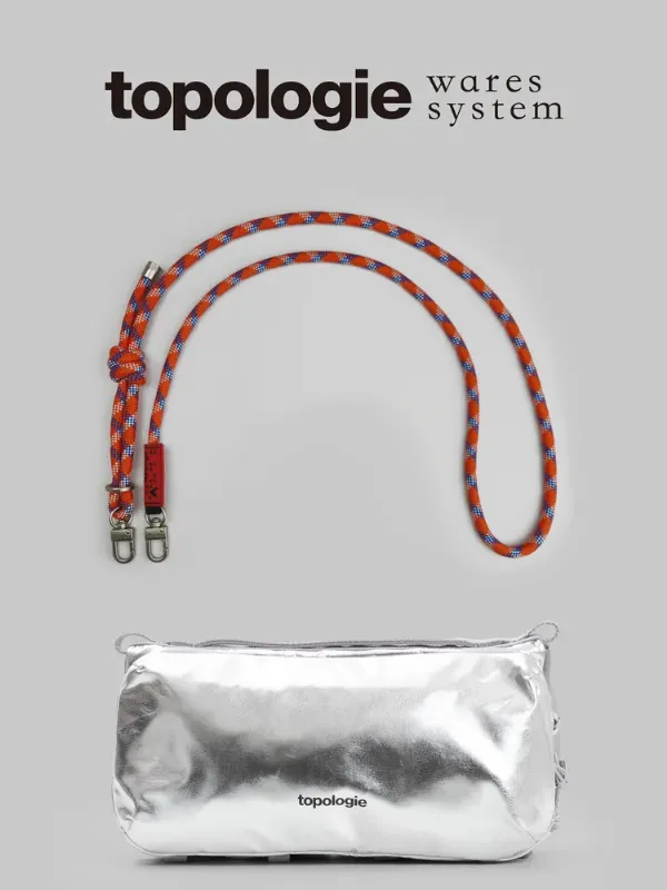 Сумка через плечо женская/мужская Topologie Bottle Sacoche Medium Chrome Metallic с ремнем 8 мм Orange Blue