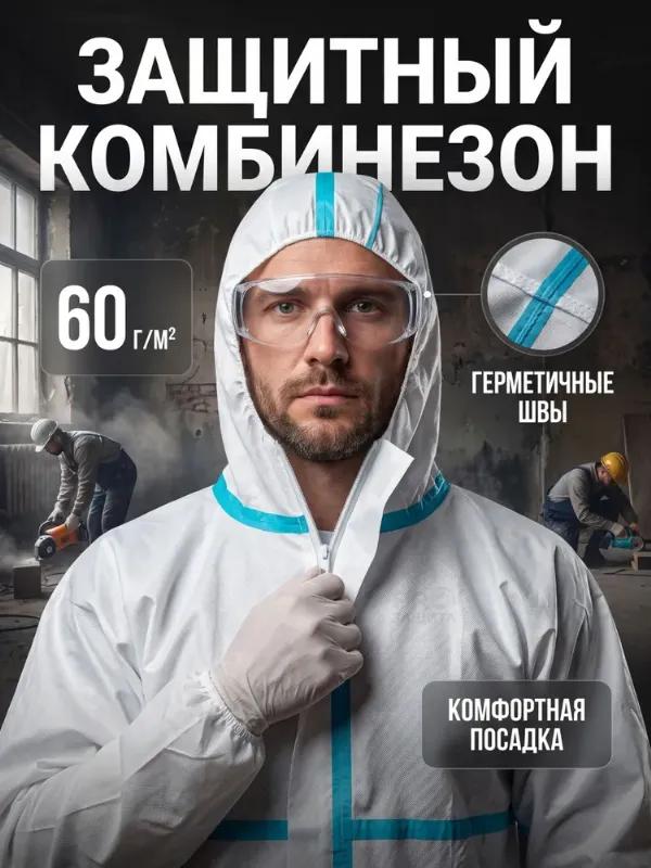 Комбинезон защитный одноразовый(размер L),рабочий,костюм спецзащиты,для маляра,для мед. работника, костюм каспер