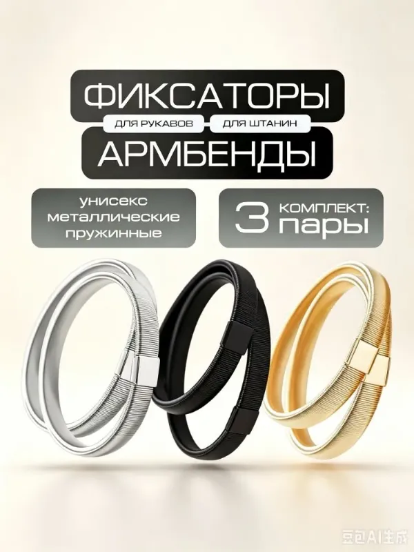 Армбенды металлические фиксаторы для рукавов 3 пары