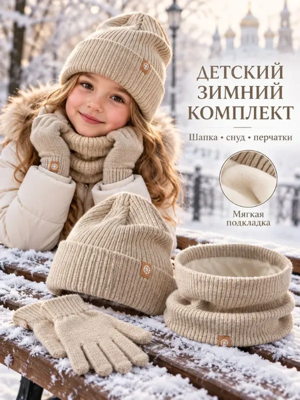 Шапка комплект с аксессуаром, 3 шт