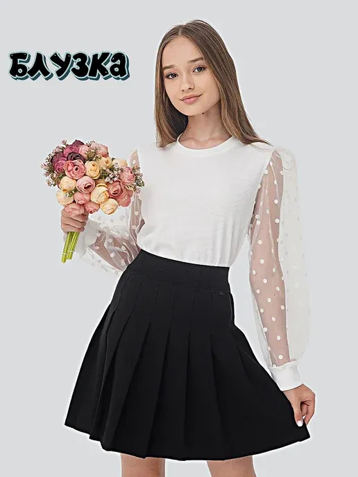 Блузка белая с ажурным рукавом