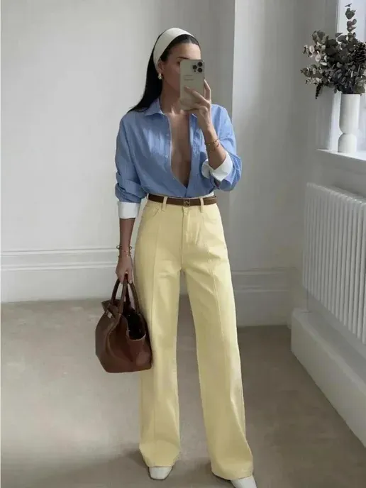 Джинсы прямые широкие wide leg багги со стрелками