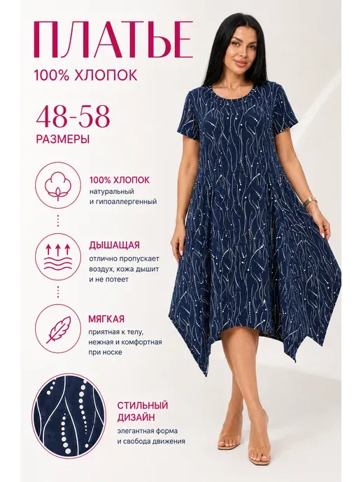 Платье трикотажное хлопковое трапеция с карманами