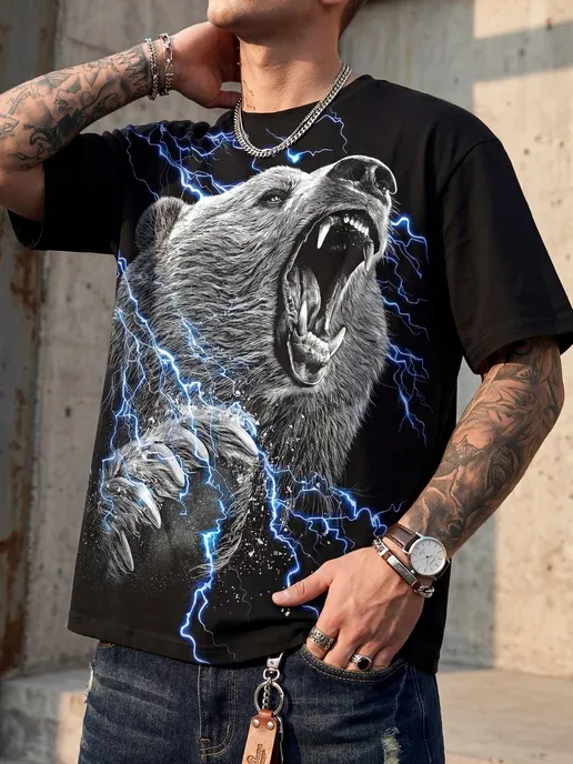 Футболка большие размеры хлопок с принтом медведь