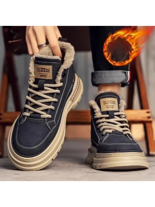 Men's Boots Winter Thickened Plush High-Top Leather Shoes