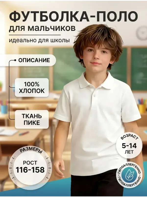 Детская футболка поло белая с коротким рукавом