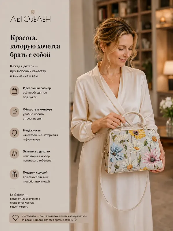 Сумка большая гобеленовая 14х31х22см Ромашки