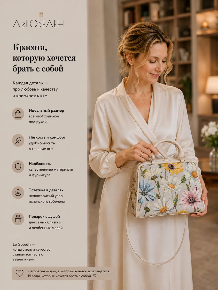 Сумка большая гобеленовая 14х31х22см Ромашки